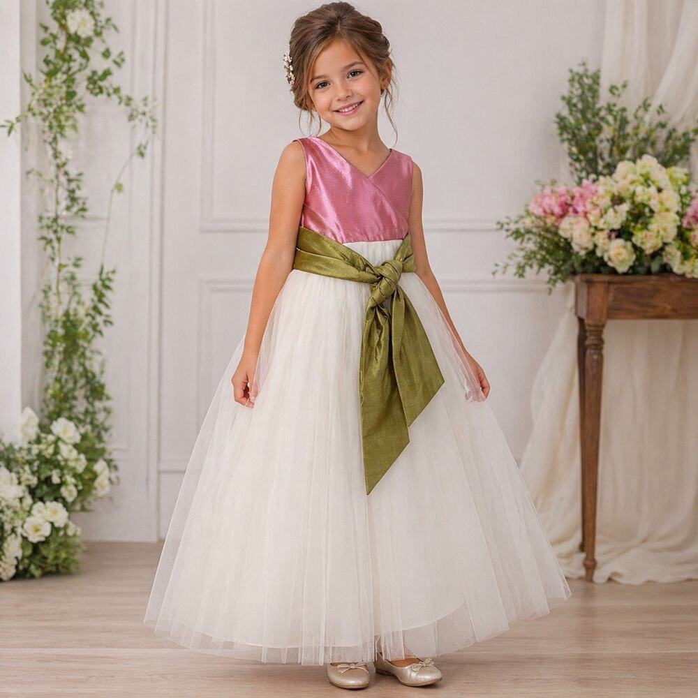 MLD Limited Pink Ivory Tulle Flower Girl Formal Dress Sz M